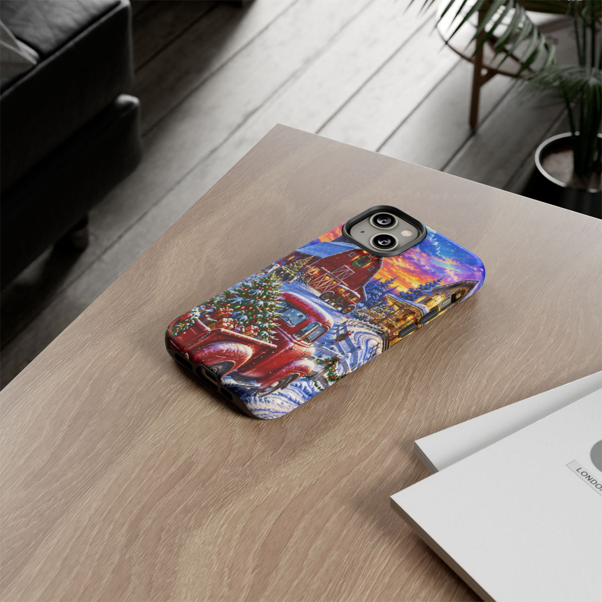 Christmas Farm Phone Case — Vintage Red Truck in Snowy Holiday Scene
