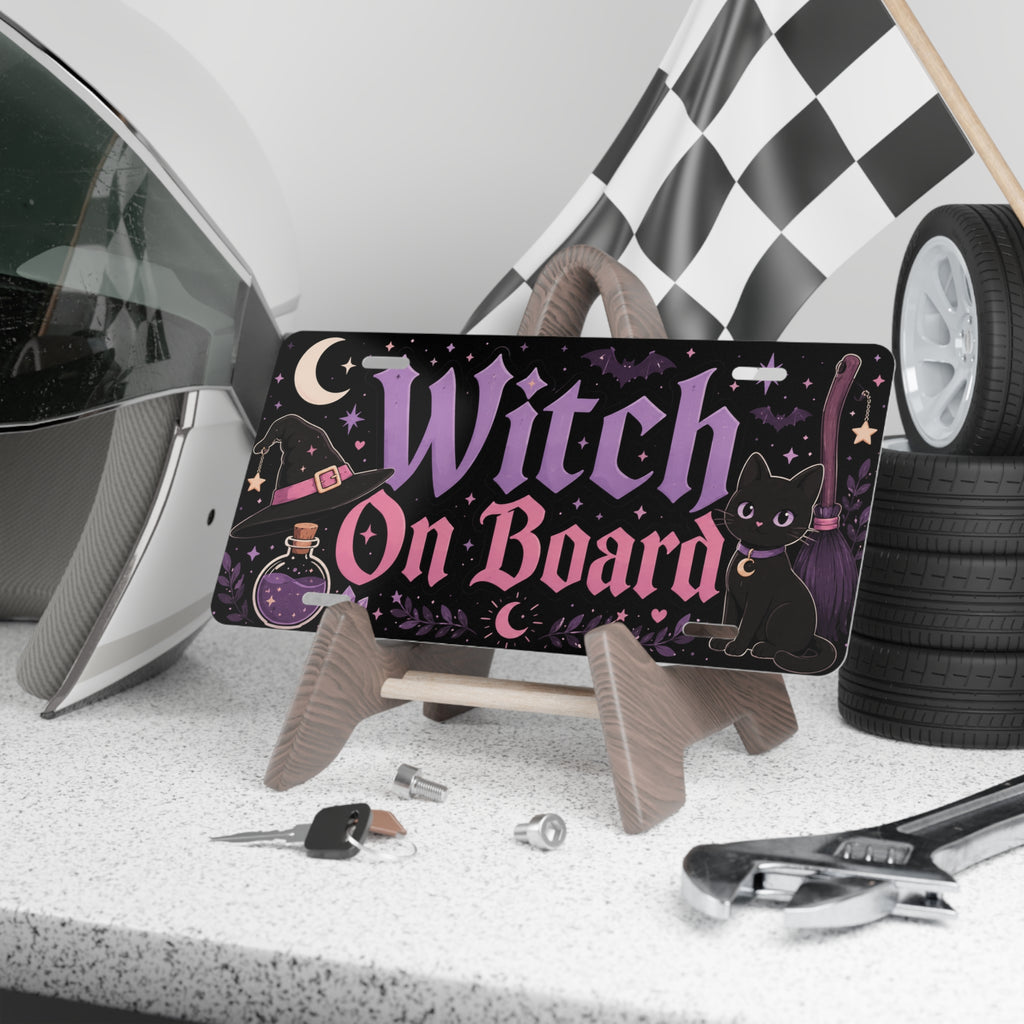 Witch On Board Vanity Plate | Halloween Car License Decor