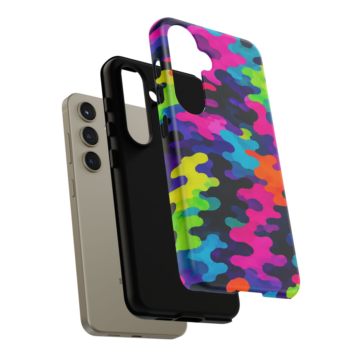 Neon Camo Tough Phone Case — Bright Rainbow Protective iPhone Cover