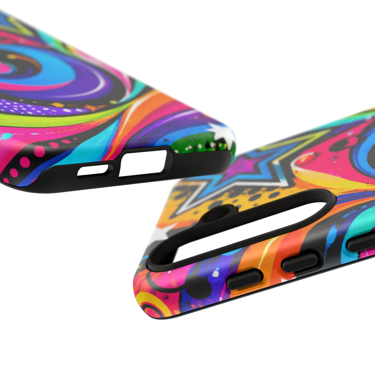 Psychedelic Swirl Phone Case — Bold Retro Stars & Neon Pop Art Tough Case