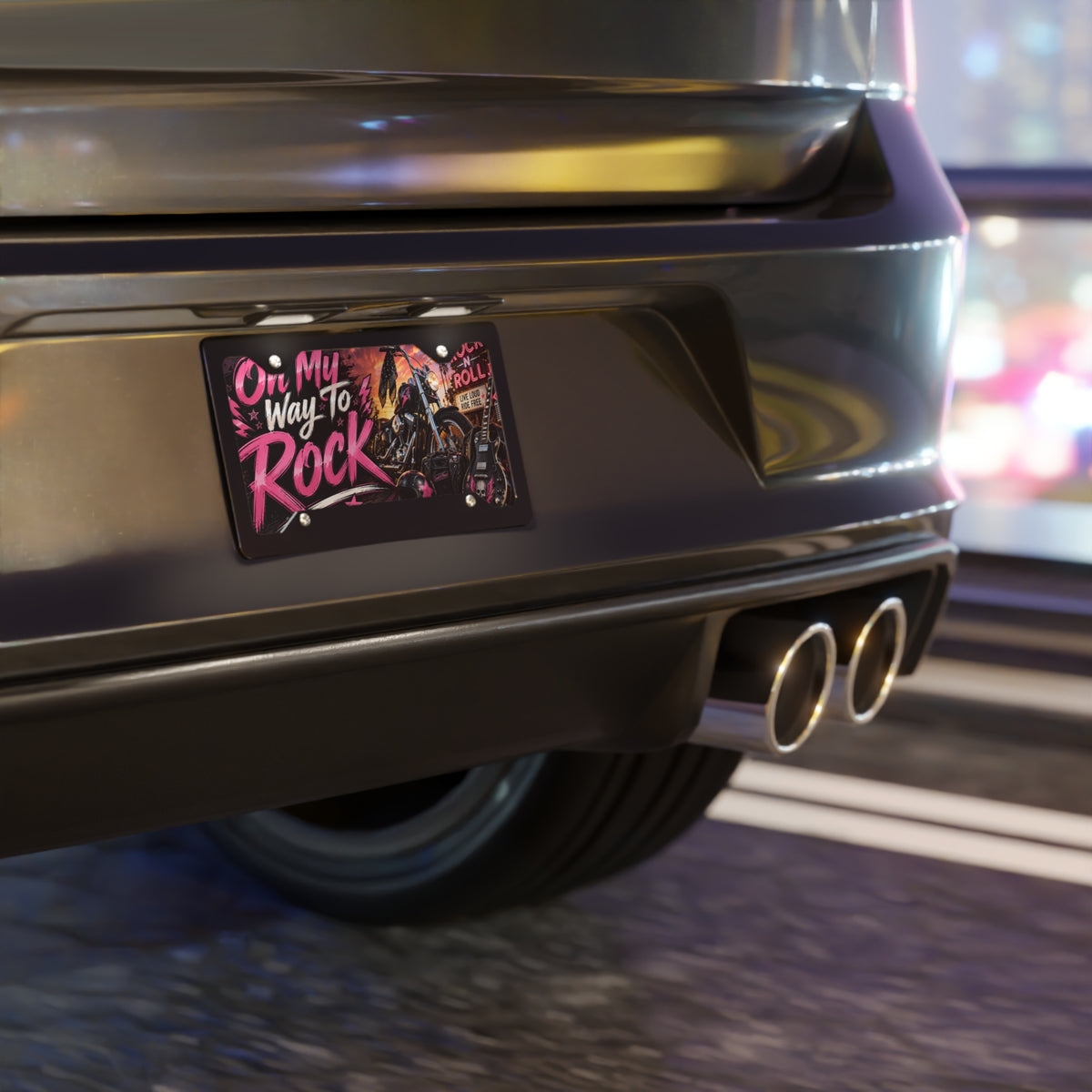 On My Way To Rock Vanity Plate | Motorcycle Guitar Rock N Roll