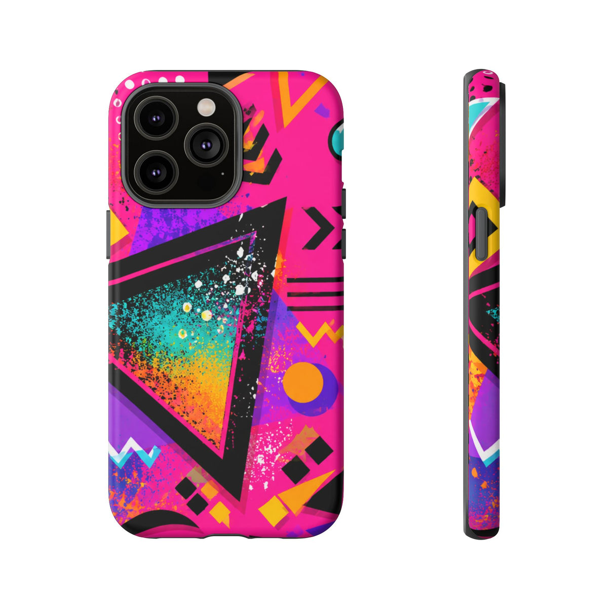 Retro 80s Geometric Phone Case — Neon Triangle Tough Case