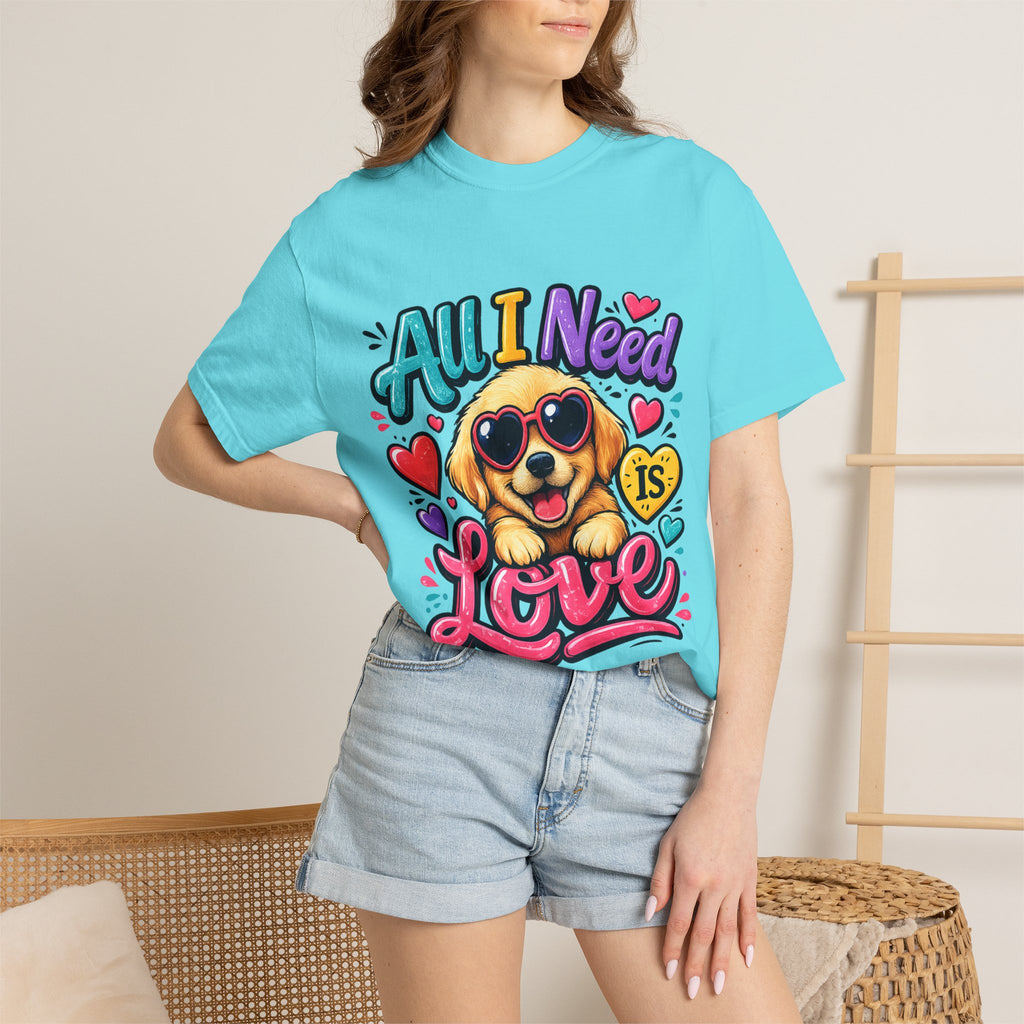 All I Need Is Love Puppy T-Shirt | Cute Dog Heart Graphic