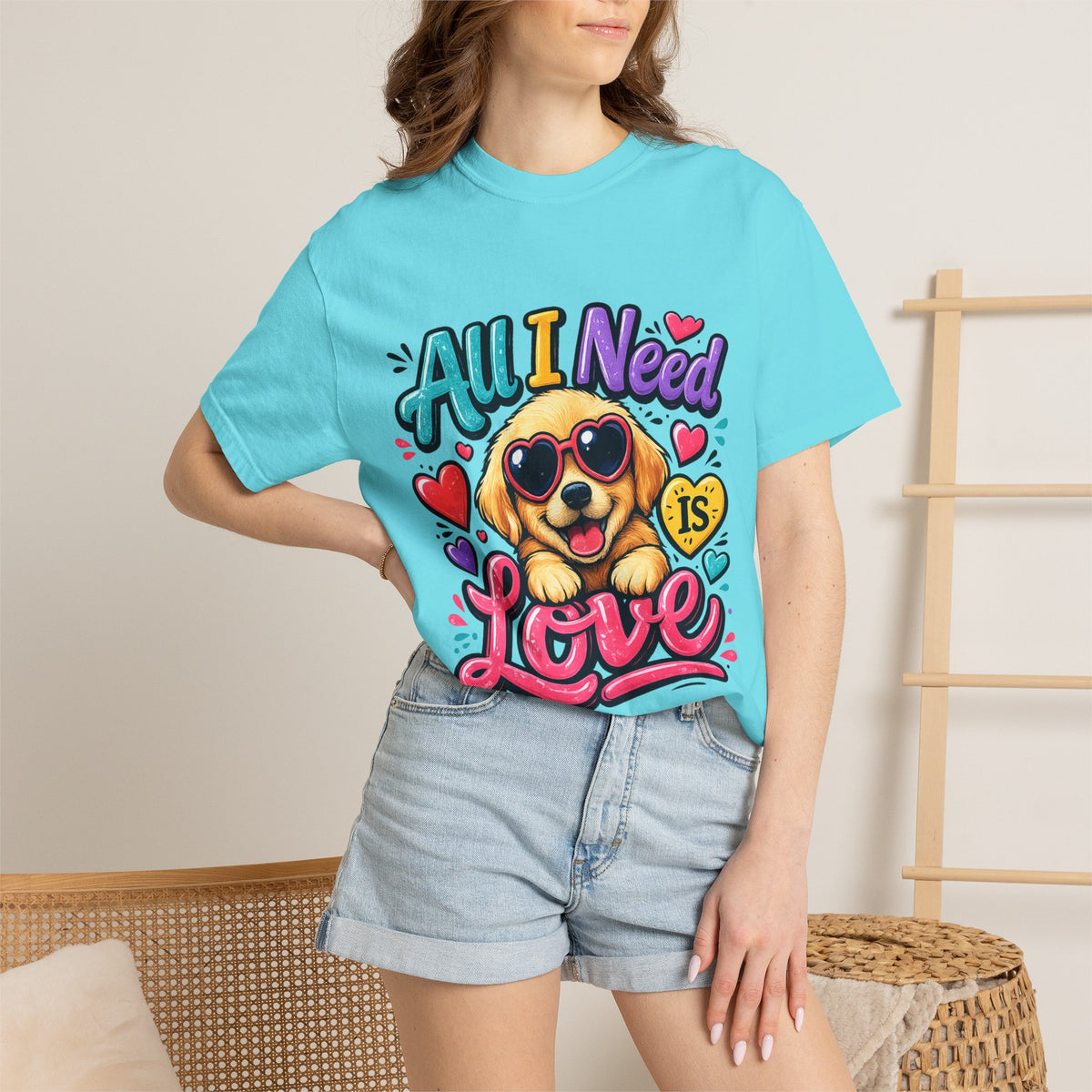 All I Need Is Love Puppy T-Shirt | Cute Dog Heart Graphic