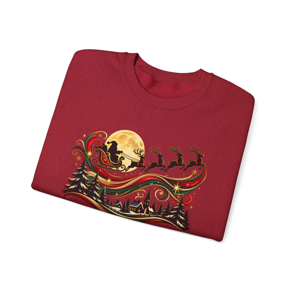 Christmas Sleigh Crewneck Sweatshirt - Santa Reindeer Moon Holiday Design