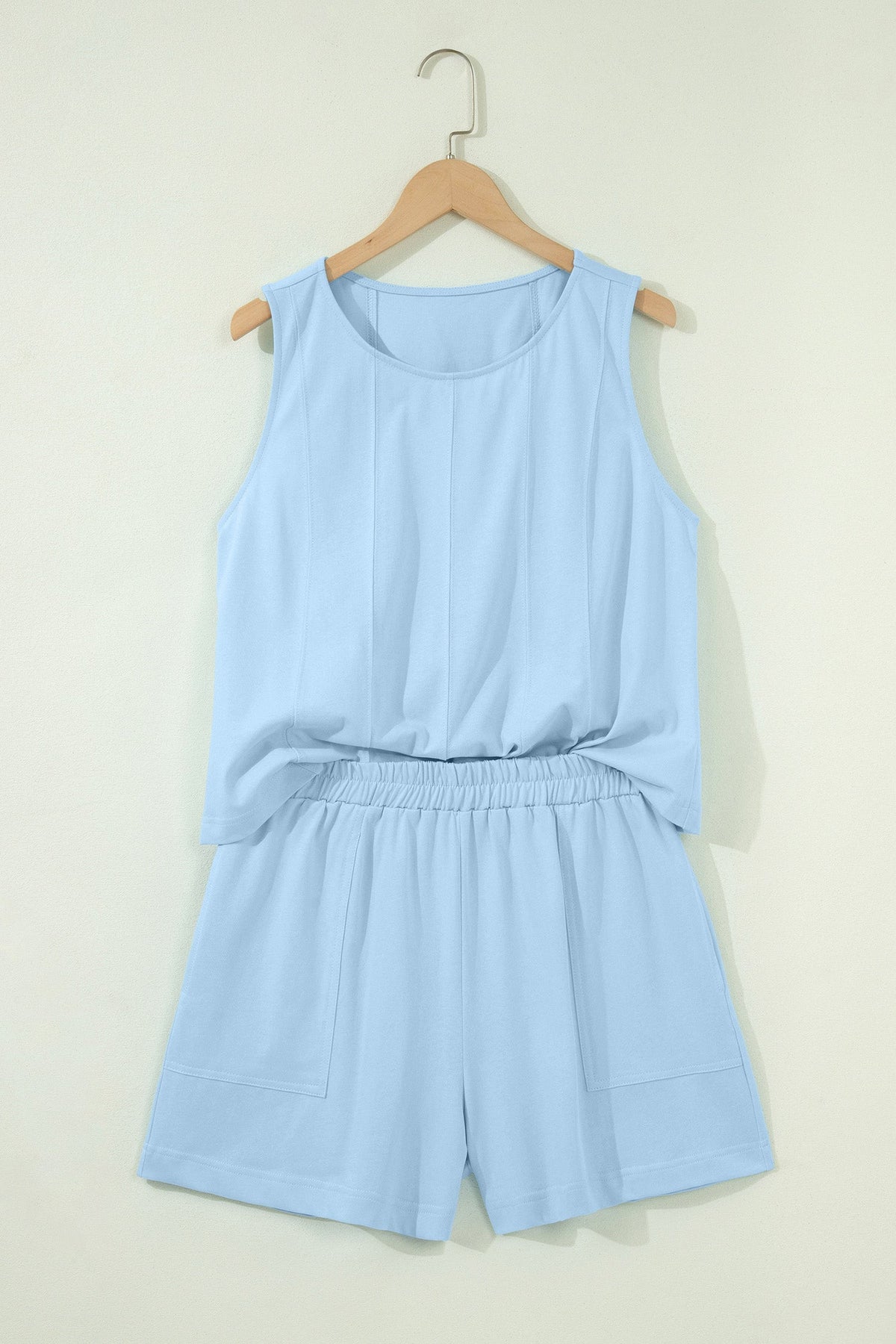 Solid Stitched Tank Top & Elastic Short Set