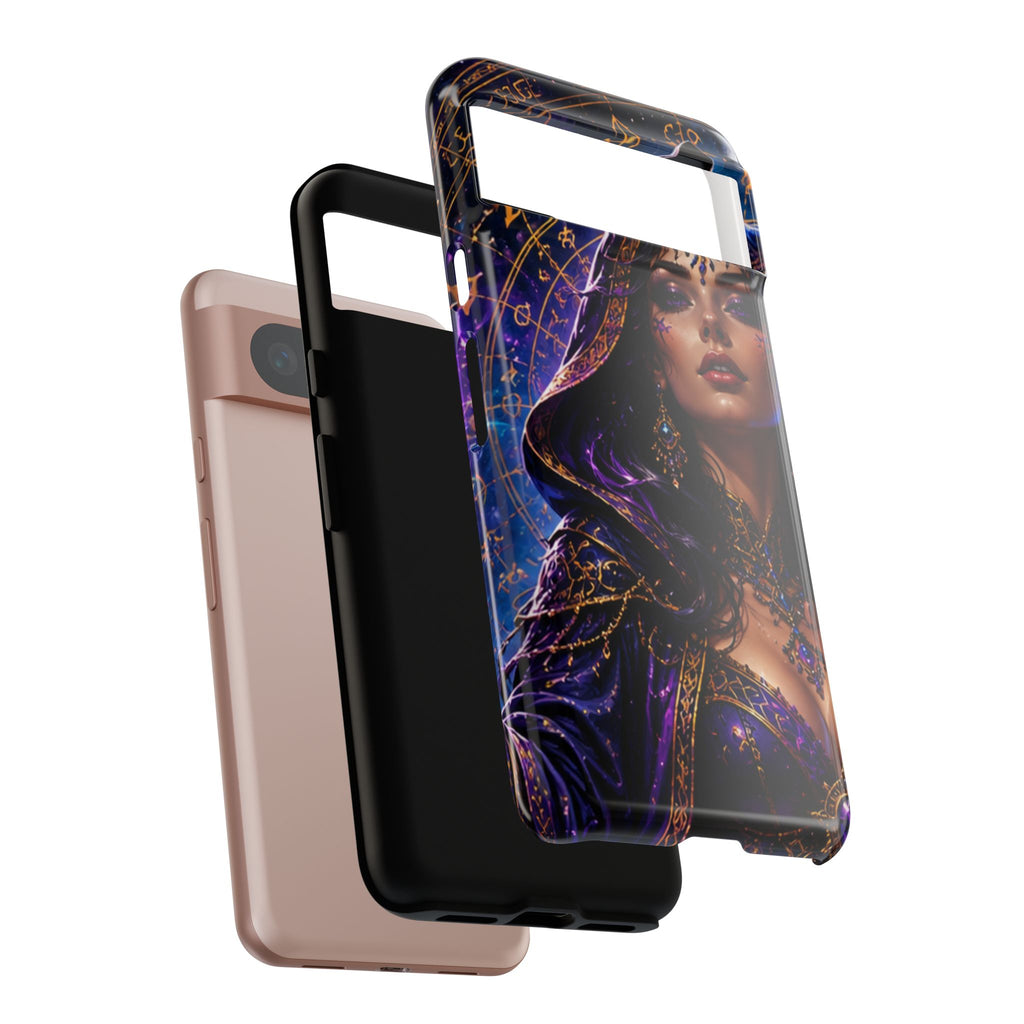 Phone Case — Mystical Sorceress Art Protective Tough Case (Astrology, Purple Hooded Witch)