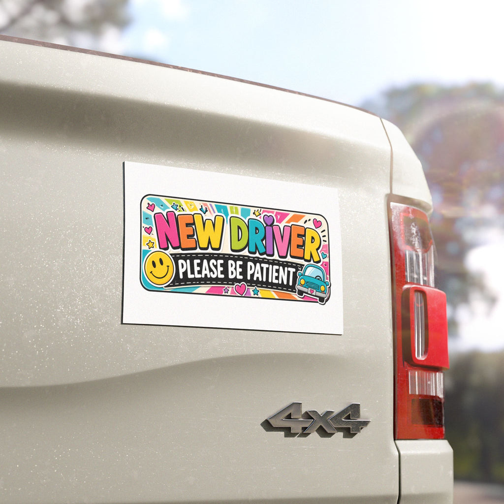 New Driver Please Be Patient Car Magnet | Rainbow Smile Design