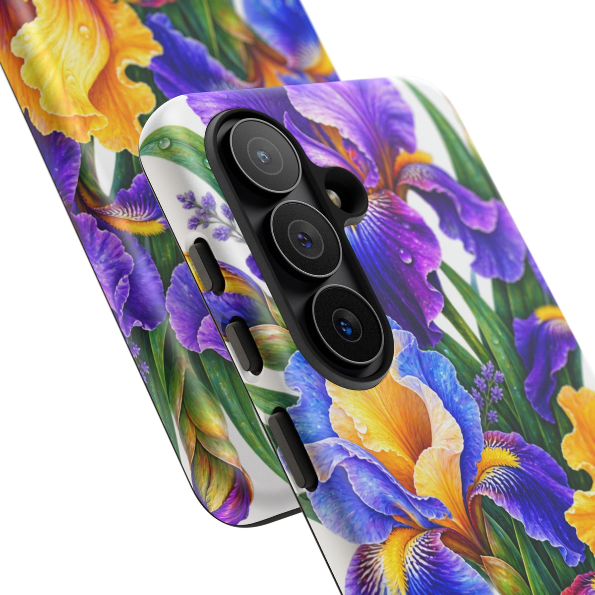 Floral Iris Tough Phone Case — Colorful Watercolor Iris Protective Cover