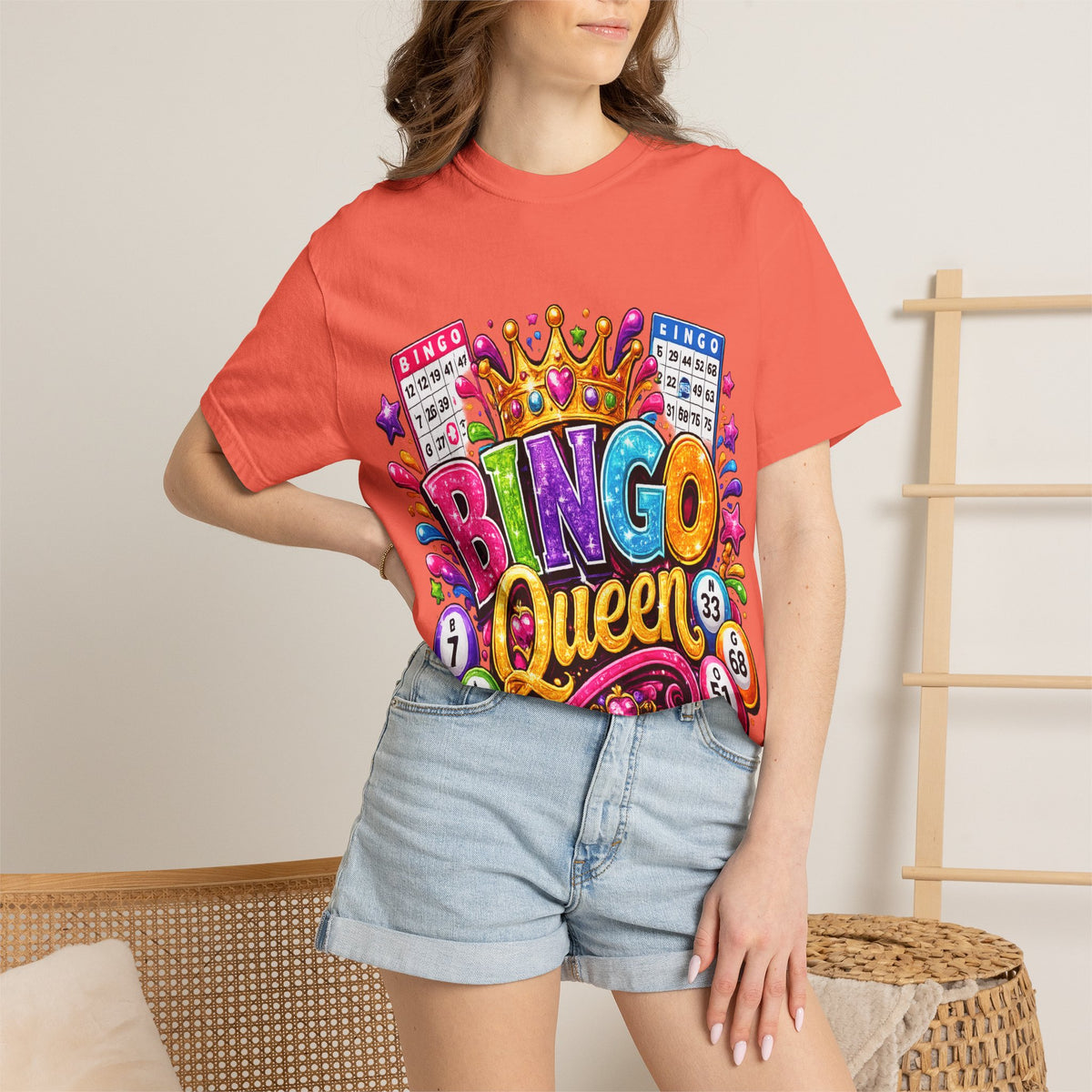 Bingo Queen T-shirt | Colorful Crown Bingo Balls Design