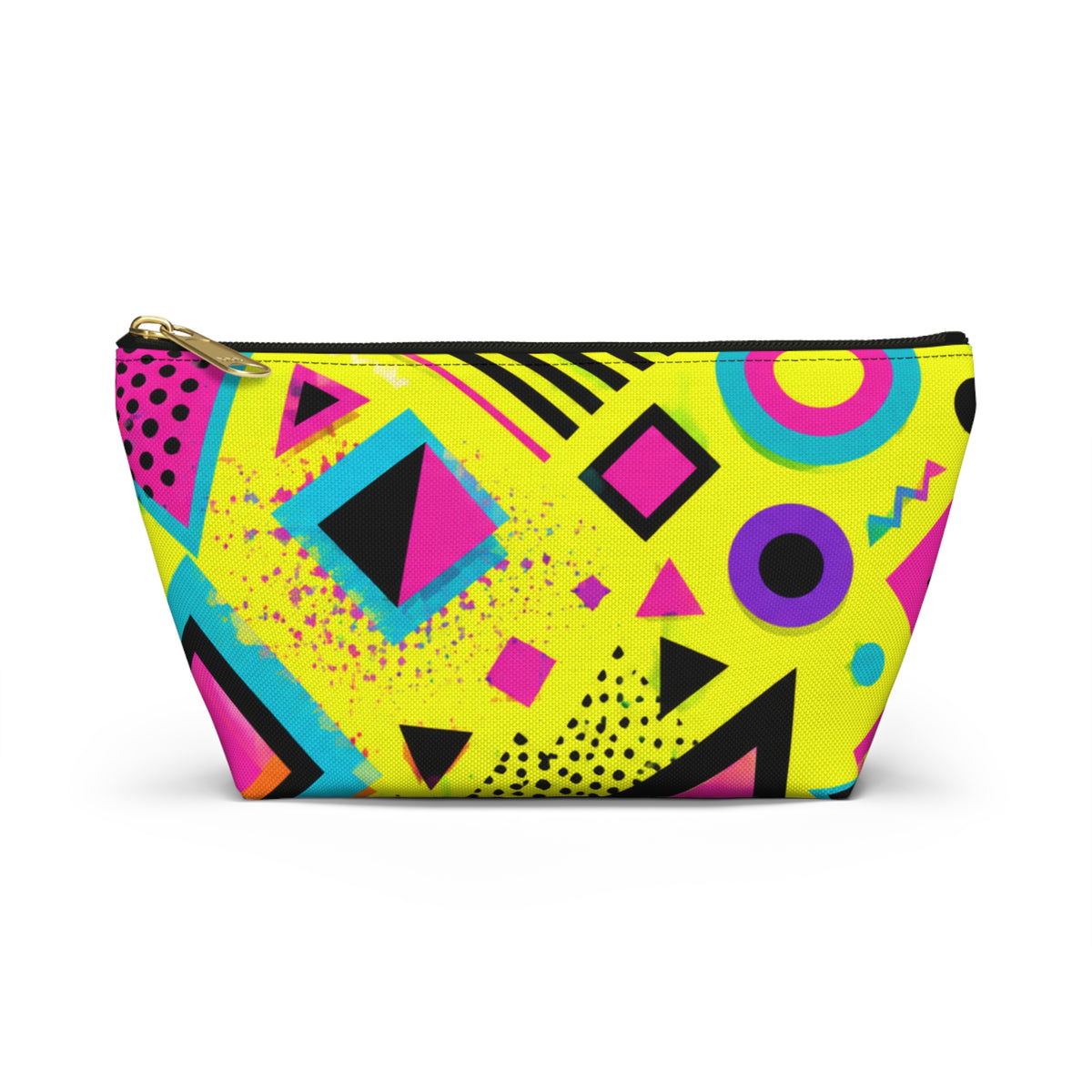 Retro 80s Neon Geometric Accessory Pouch — Bright Yellow T-Bottom Cosmetic Bag