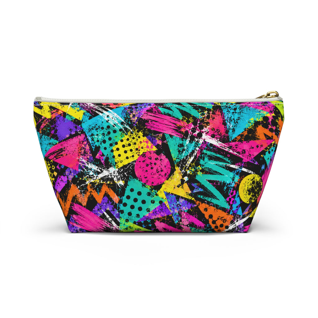Neon 90s Retro Accessory Pouch — Geometric Splash Makeup Bag