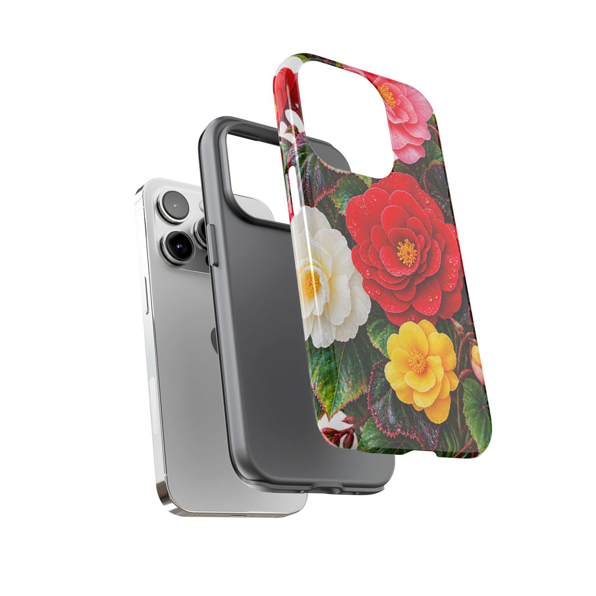 Floral Begonia Phone Case — Vibrant Red, Pink & Yellow Blossom Protective Cover
