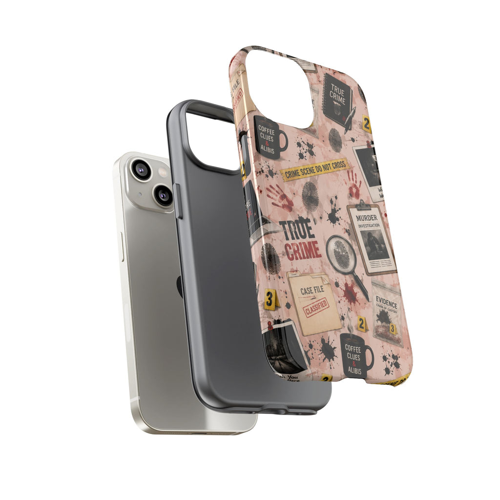 True Crime Pattern Phone Case – Detective Evidence, Crime Scene Tape & 'True Crime' Design