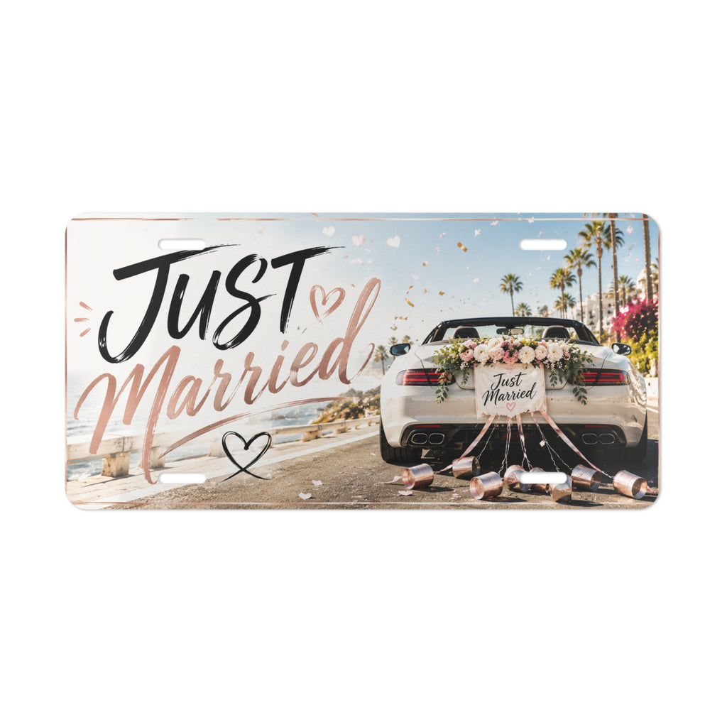 Just Married car scene Vanity Plate | wedding license plate