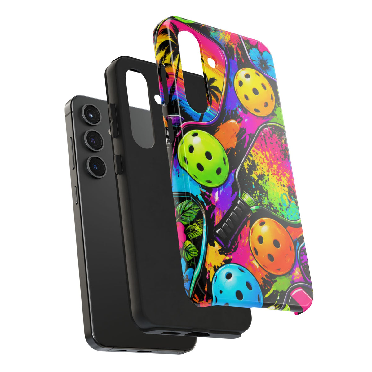 Pickleball Splash Tough Phone Case — Neon Paddle & Ball Protective Cover