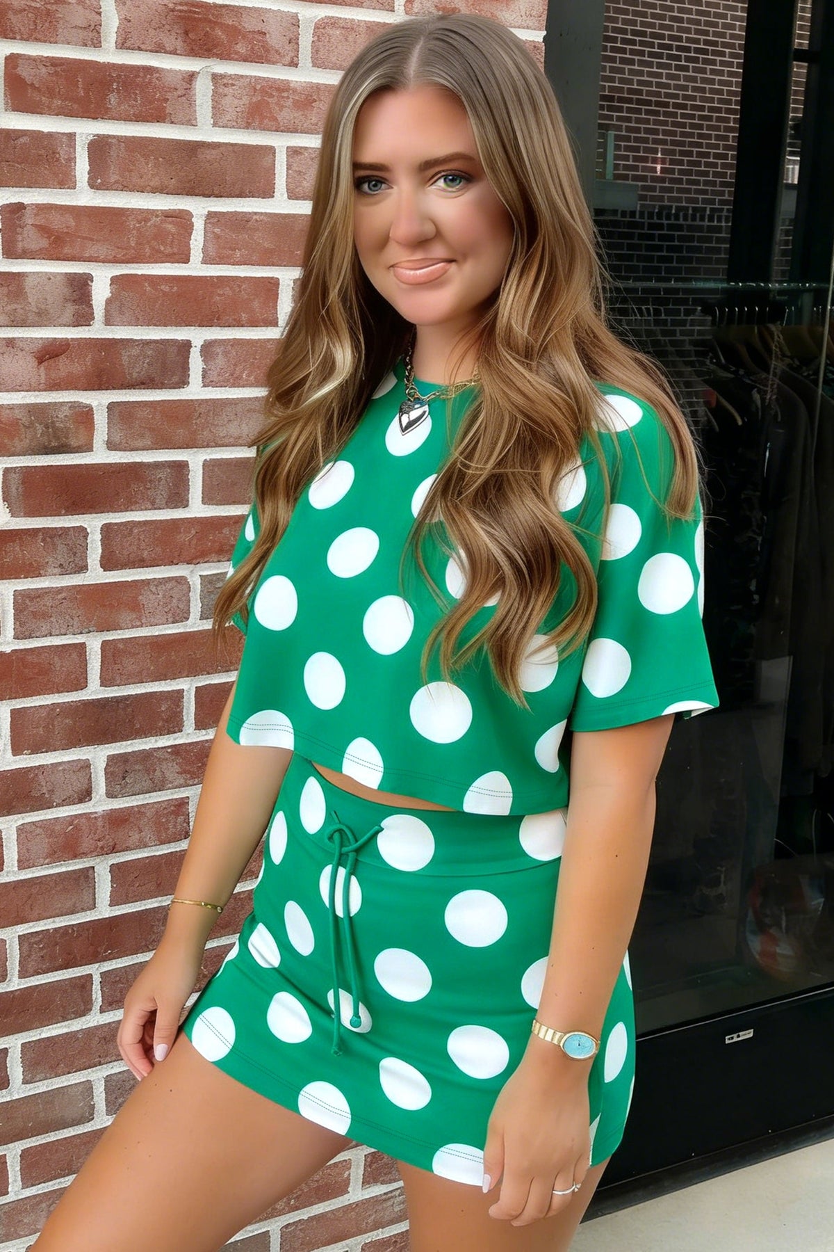 Polka Dot Cropped Tee & Bodycon Skort Set