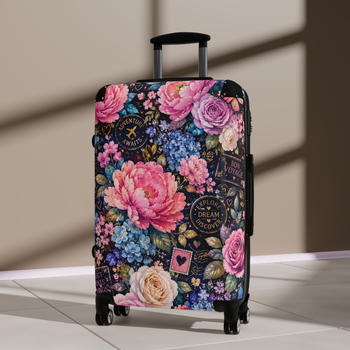 Floral Passport Dream Suitcase — Vintage Rose Carry-On Luggage