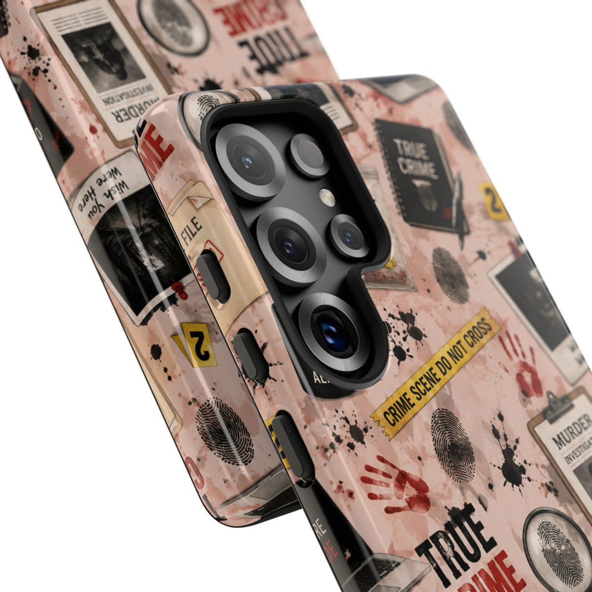 True Crime Pattern Phone Case – Detective Evidence, Crime Scene Tape & 'True Crime' Design