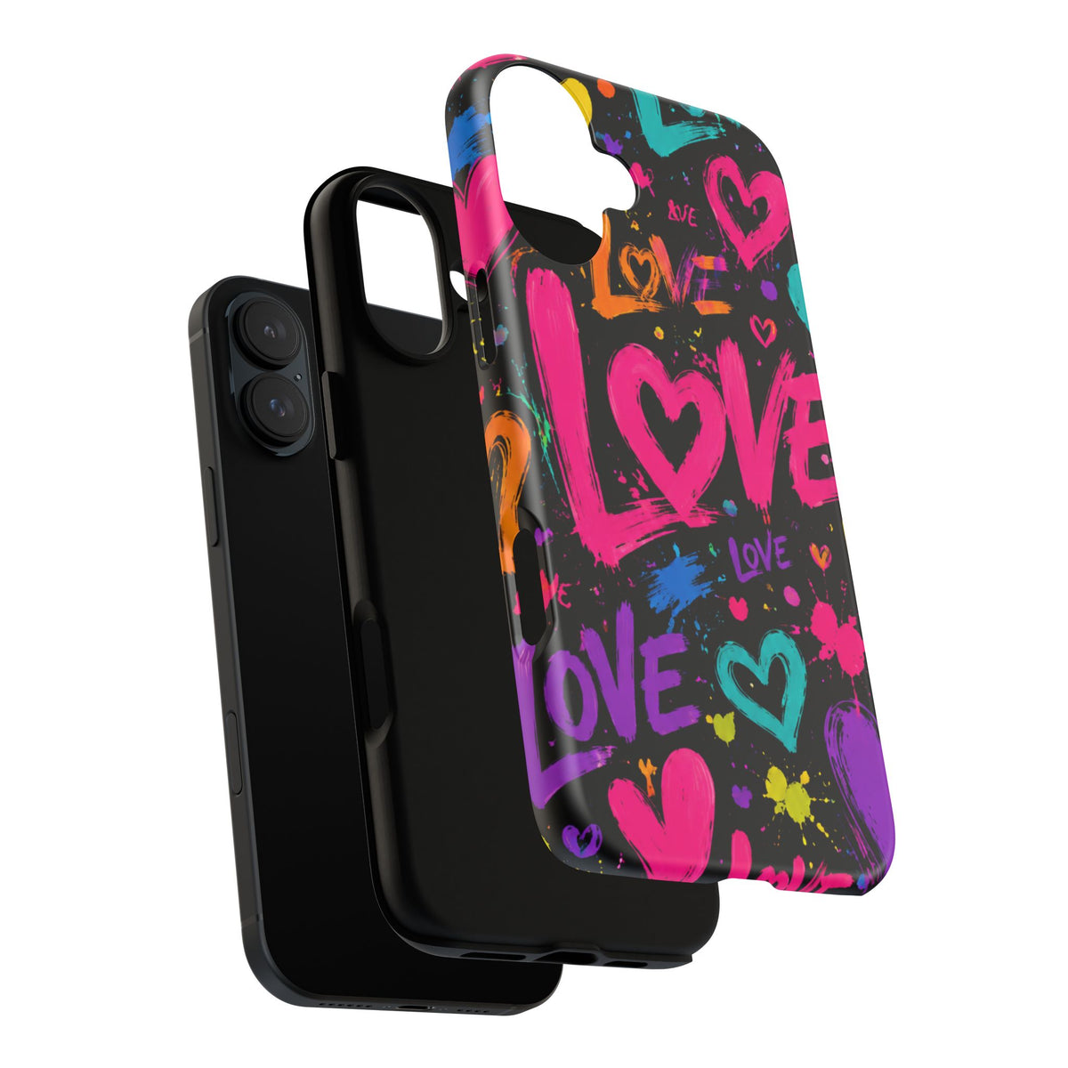 Phone Case — Neon Graffiti "Love" Hearts Protective Tough Case