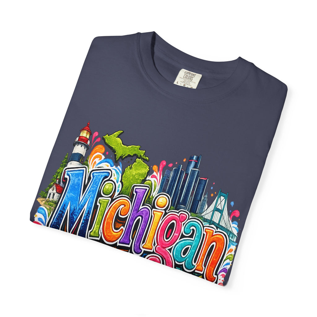 Michigan State Scene T-Shirt | Lighthouse, Skyline, Great Lakes