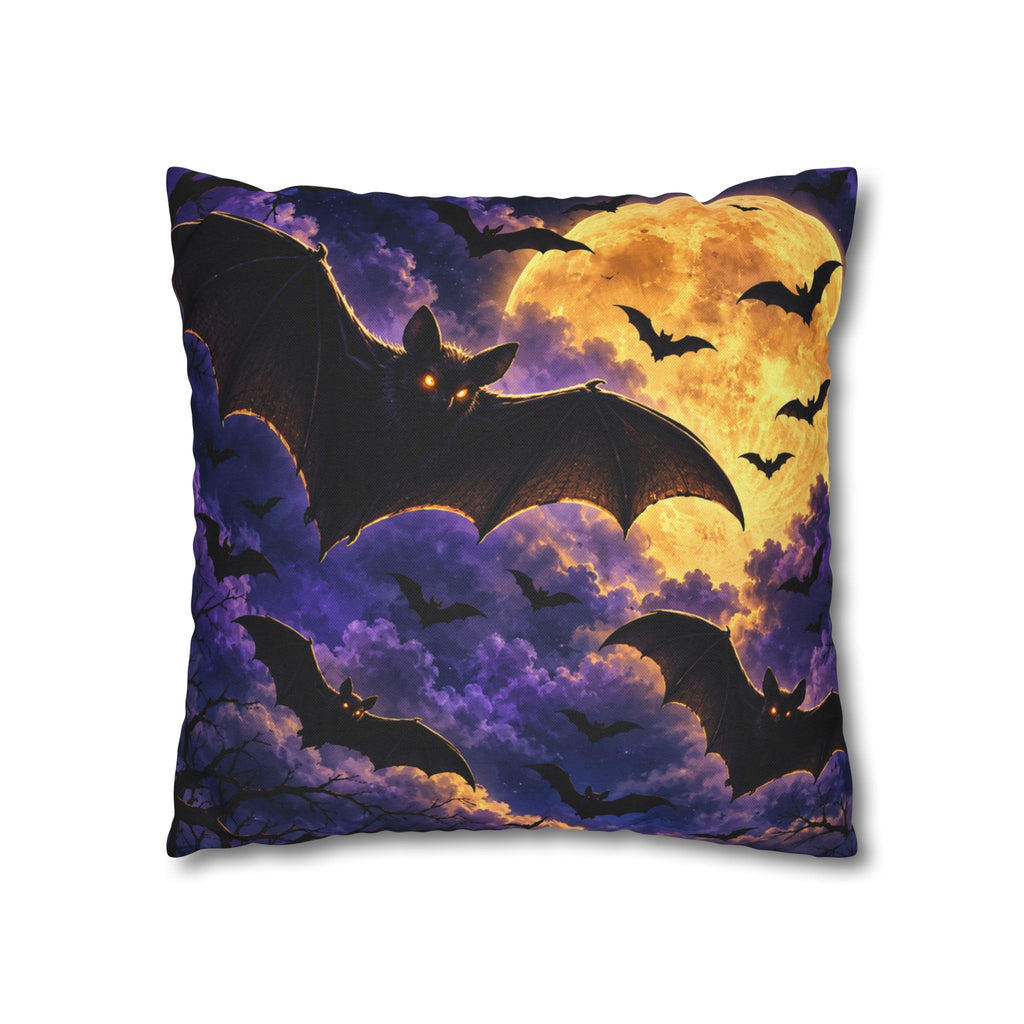 Halloween Bat Moon Pillowcase — Spooky Night Square Throw Pillow Cover