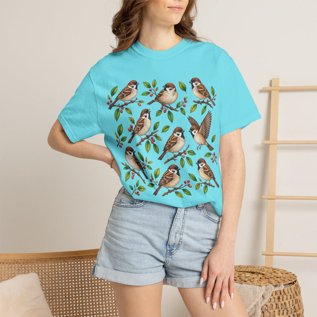 Sparrow Branches T-Shirt — Vintage Bird Illustration Tee for Bird Lovers & Nature Fans