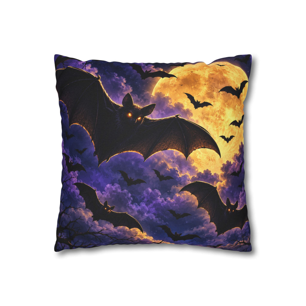 Halloween Bat Moon Pillowcase — Spooky Night Square Throw Pillow Cover
