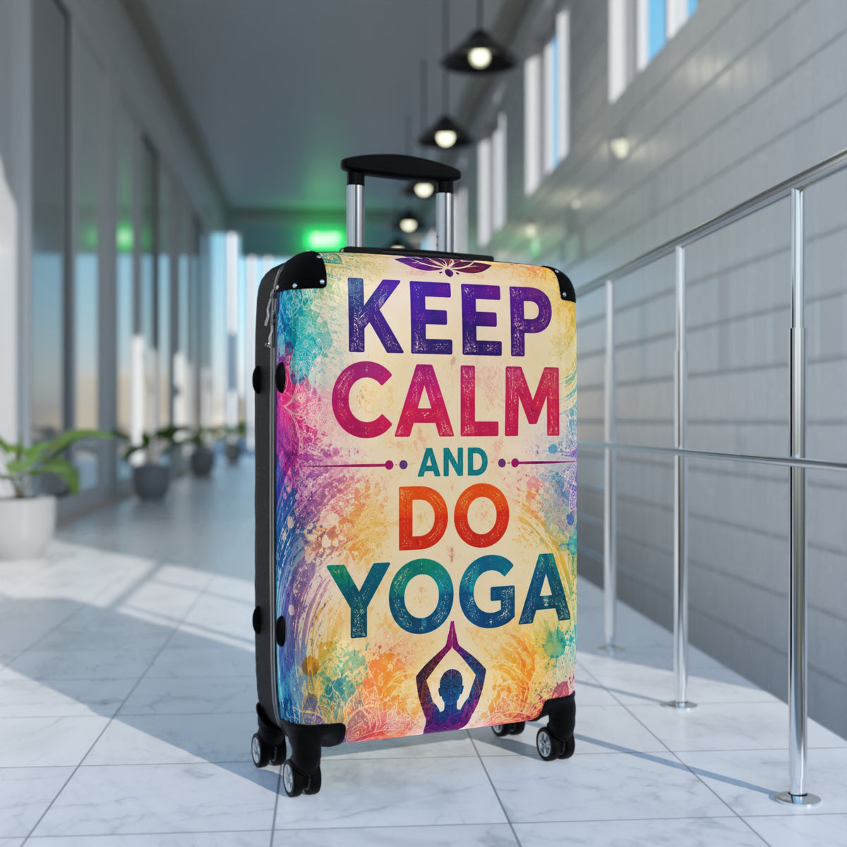 Keep Calm and Do Yoga Carry-On Suitcase — Colorful Yoga Travel Luggage