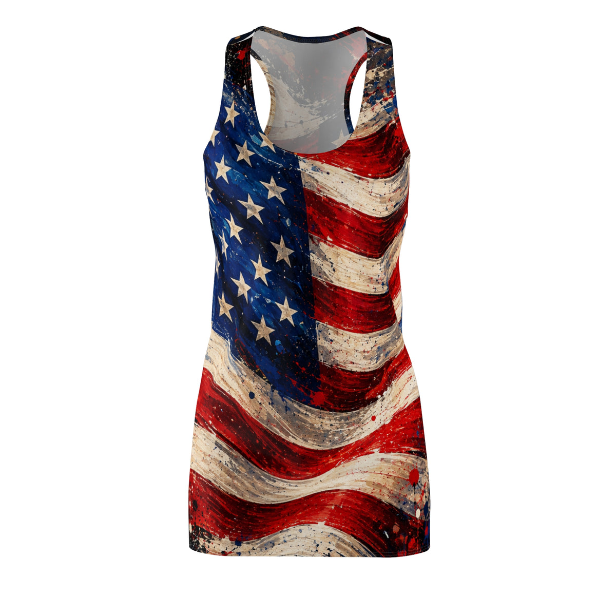 American Flag Racerback Dress — Distressed USA Patriotic All-Over Print