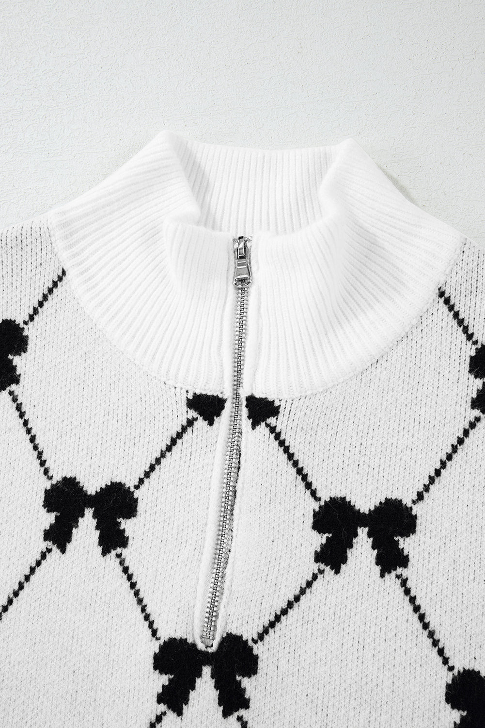 Bow Quarter-Zip Short Sleeve Sweater