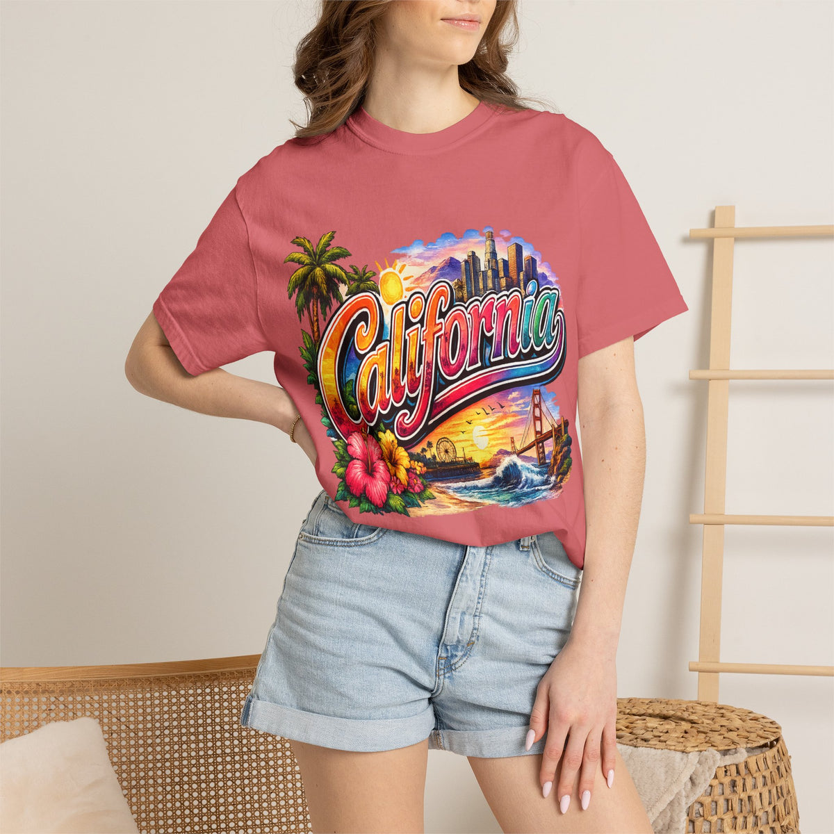 California Sunset Scenic T-shirt | Golden Gate Palm Beach Hibiscus