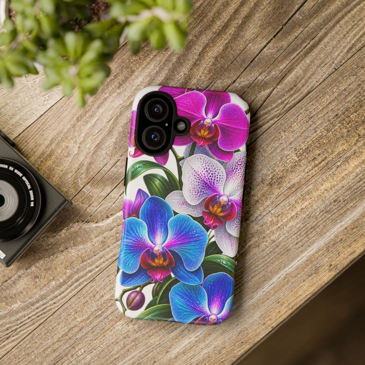 Orchid Floral Tough Phone Case – Vibrant Blue & Pink Orchid Protective Cover