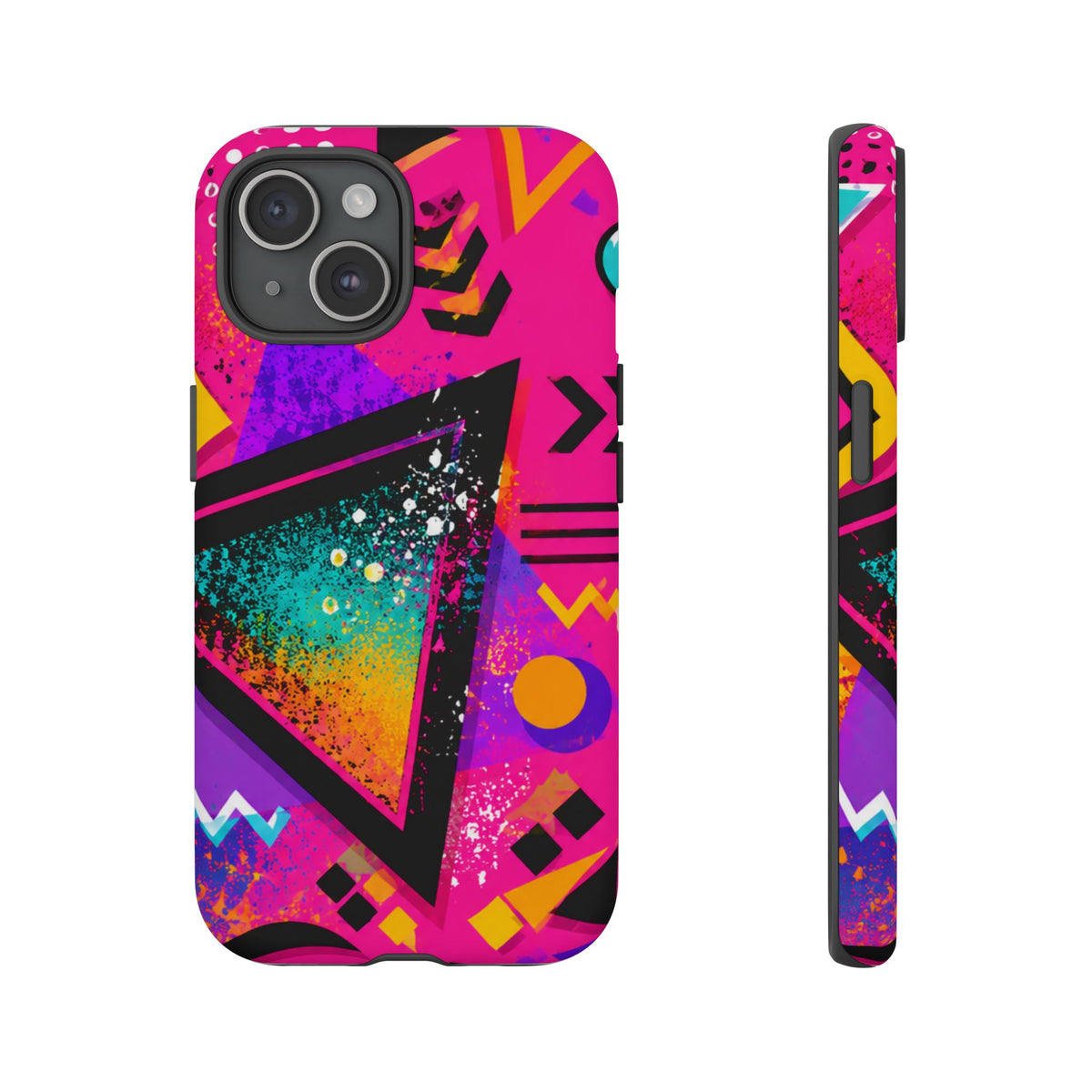 Retro 80s Geometric Phone Case — Neon Triangle Tough Case
