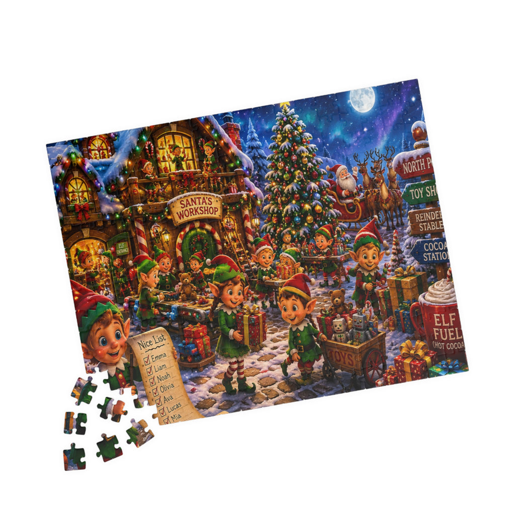 Christmas Elf Workshop Jigsaw Puzzle — Festive Holiday 520/1014-Piece Family Puzzle