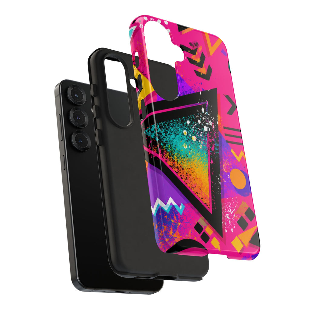 Retro 80s Geometric Phone Case — Neon Triangle Tough Case