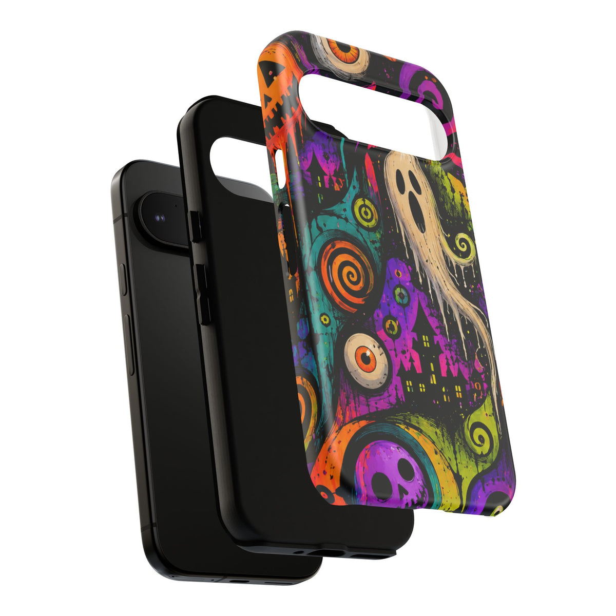 Halloween Ghost Phone Case — Colorful Spooky Skull & Haunted House Tough Case