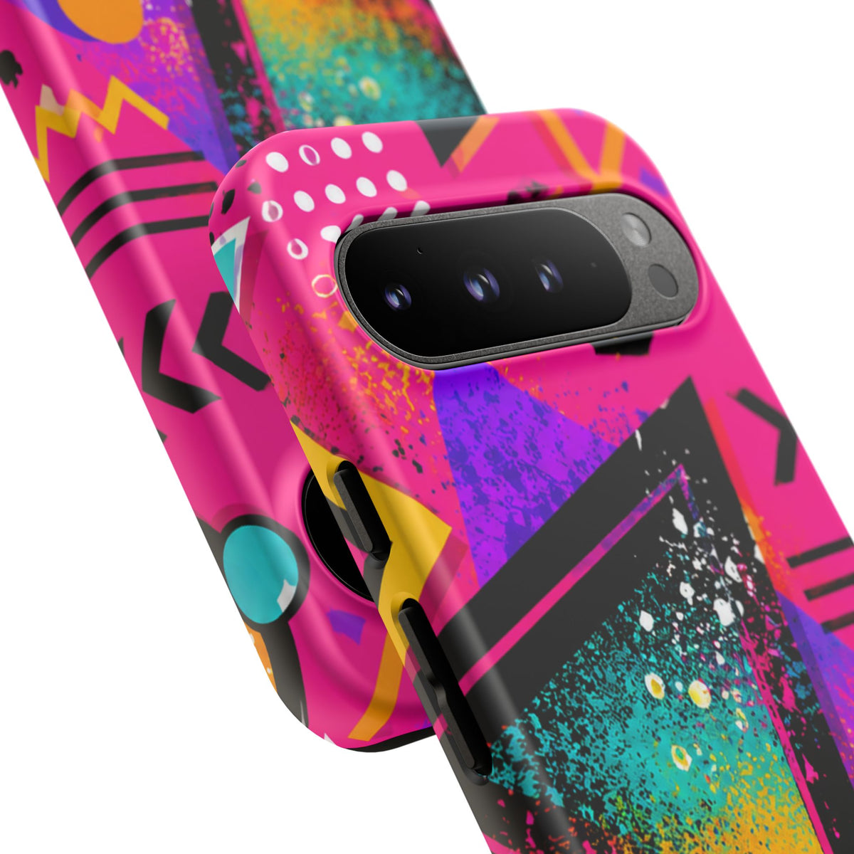 Retro 80s Geometric Phone Case — Neon Triangle Tough Case
