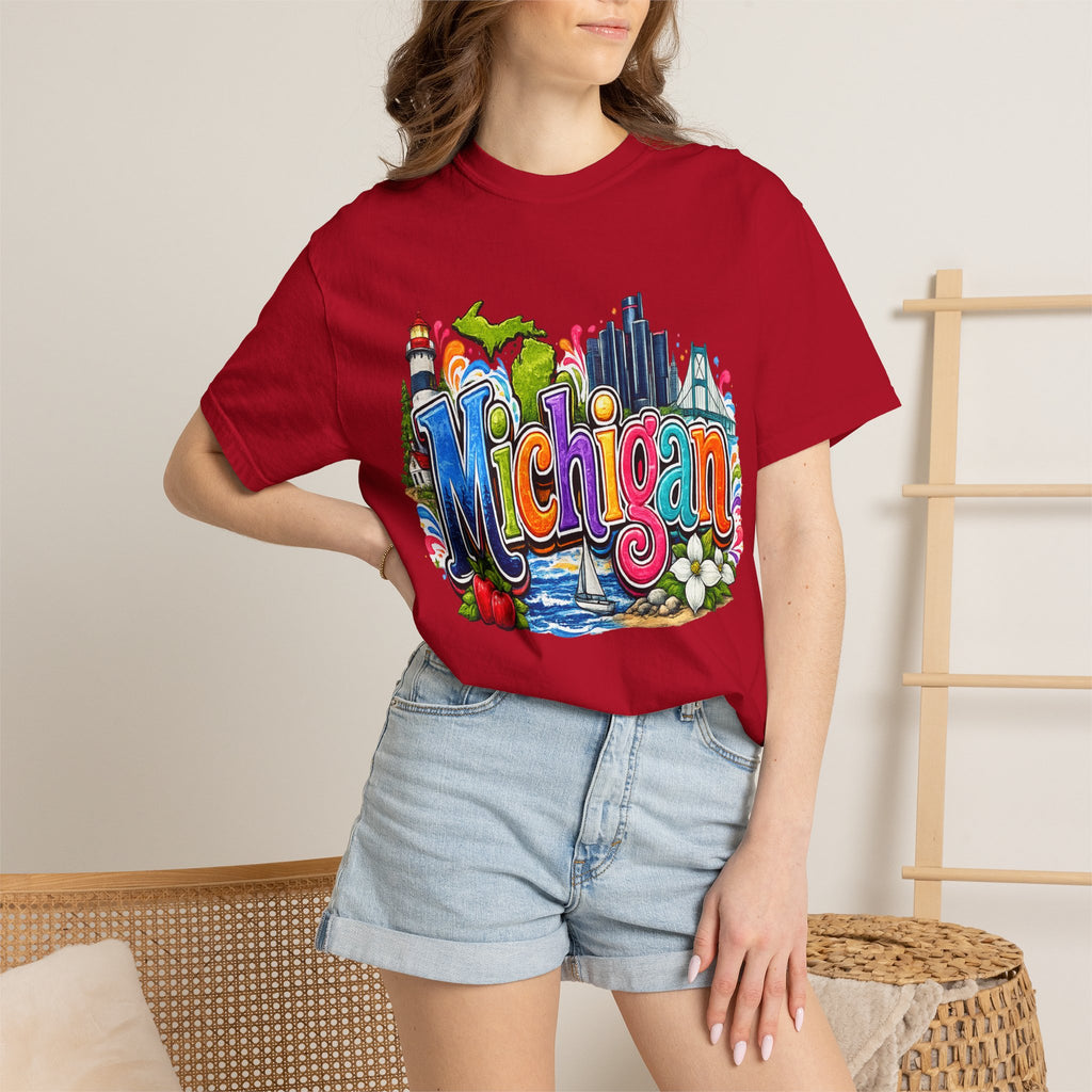 Michigan State Scene T-Shirt | Lighthouse, Skyline, Great Lakes