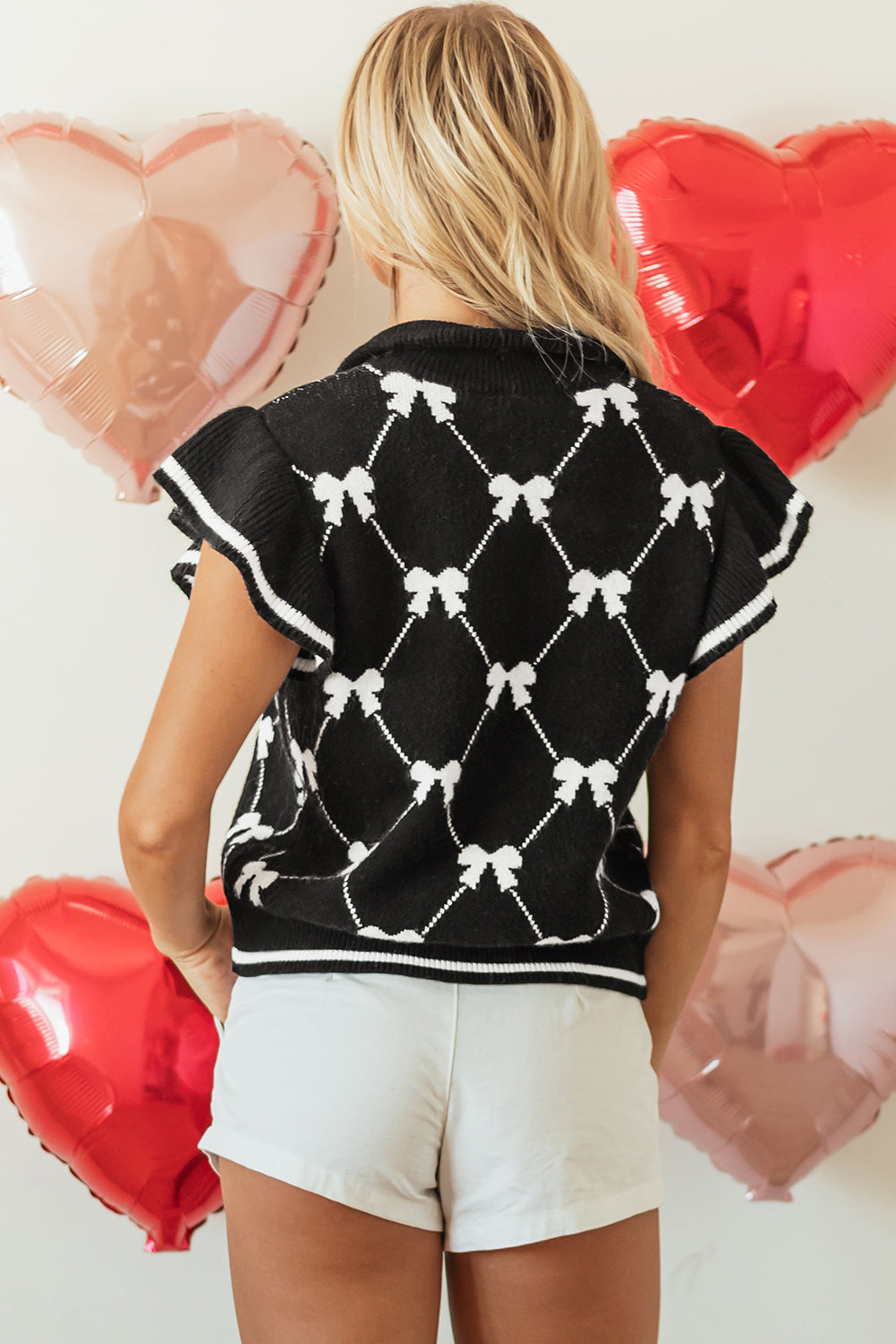 Bow Quarter-Zip Short Sleeve Sweater