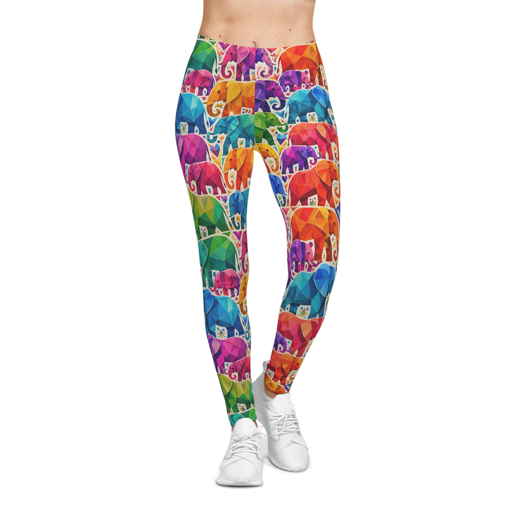 Colorful Elephant Print Leggings — Women's Rainbow All-Over Print