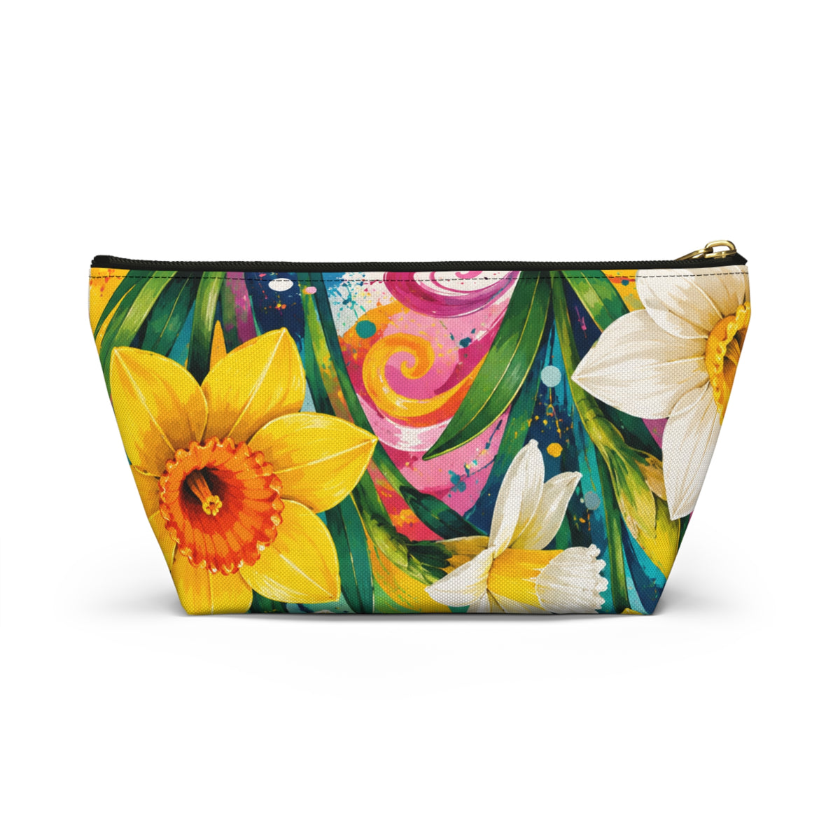 Daffodil Bloom Accessory Pouch — Floral T‑Bottom Makeup Bag