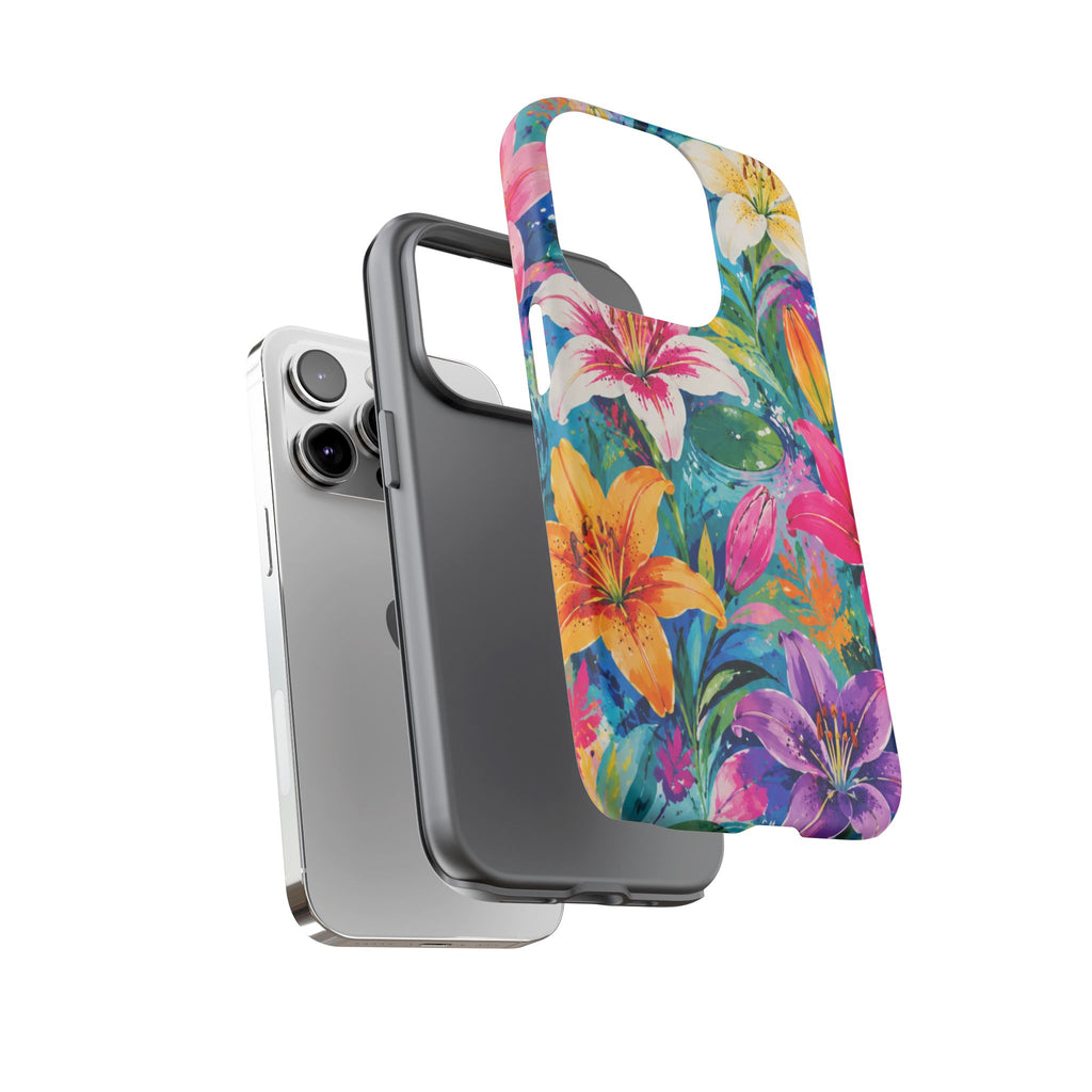 Floral Lily Tough Phone Case — Colorful Tropical Flower Protective Cover