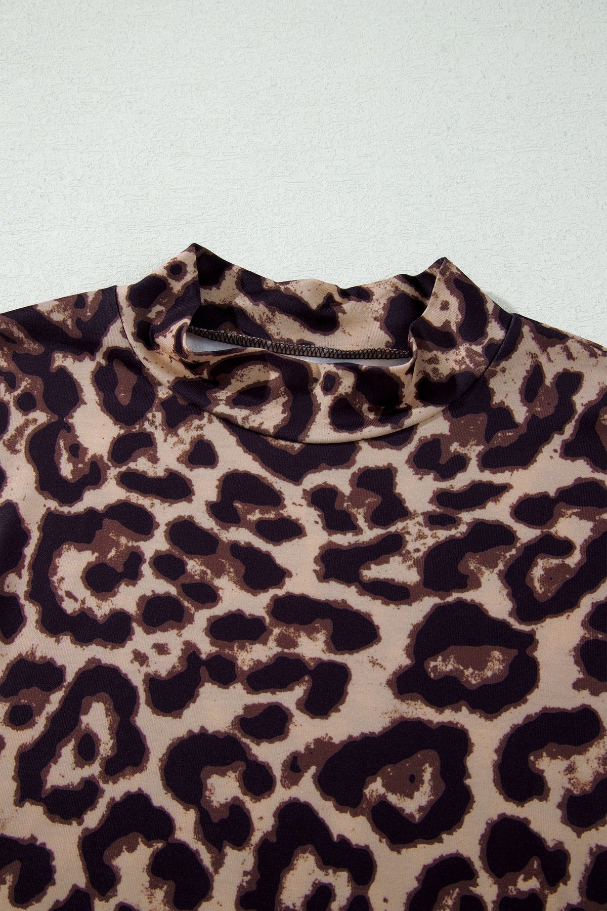 Western Leopard High Neck Long Sleeve Slim Top