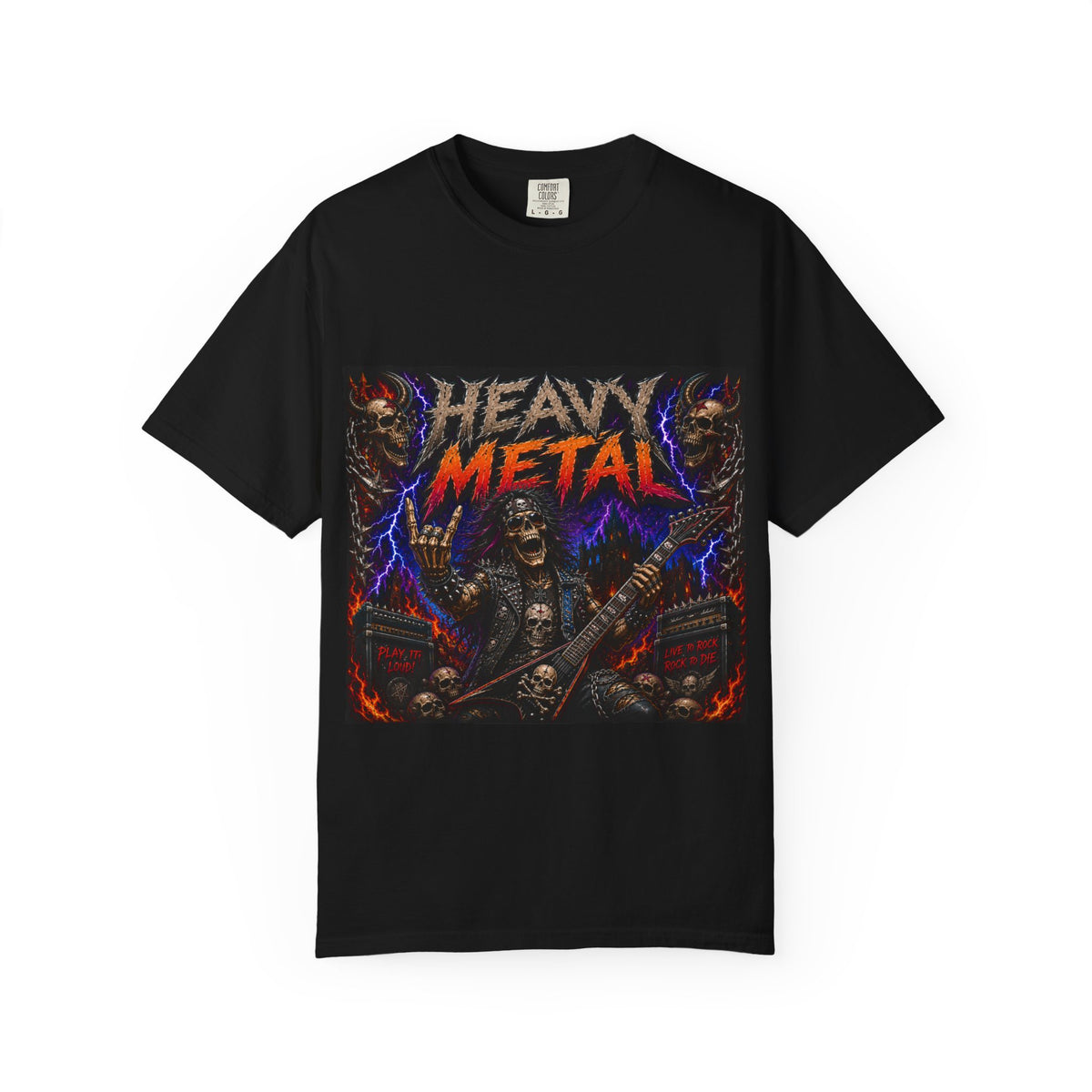 Heavy Metal Skeleton Guitarist T-shirt | Rock Skull Band Tee