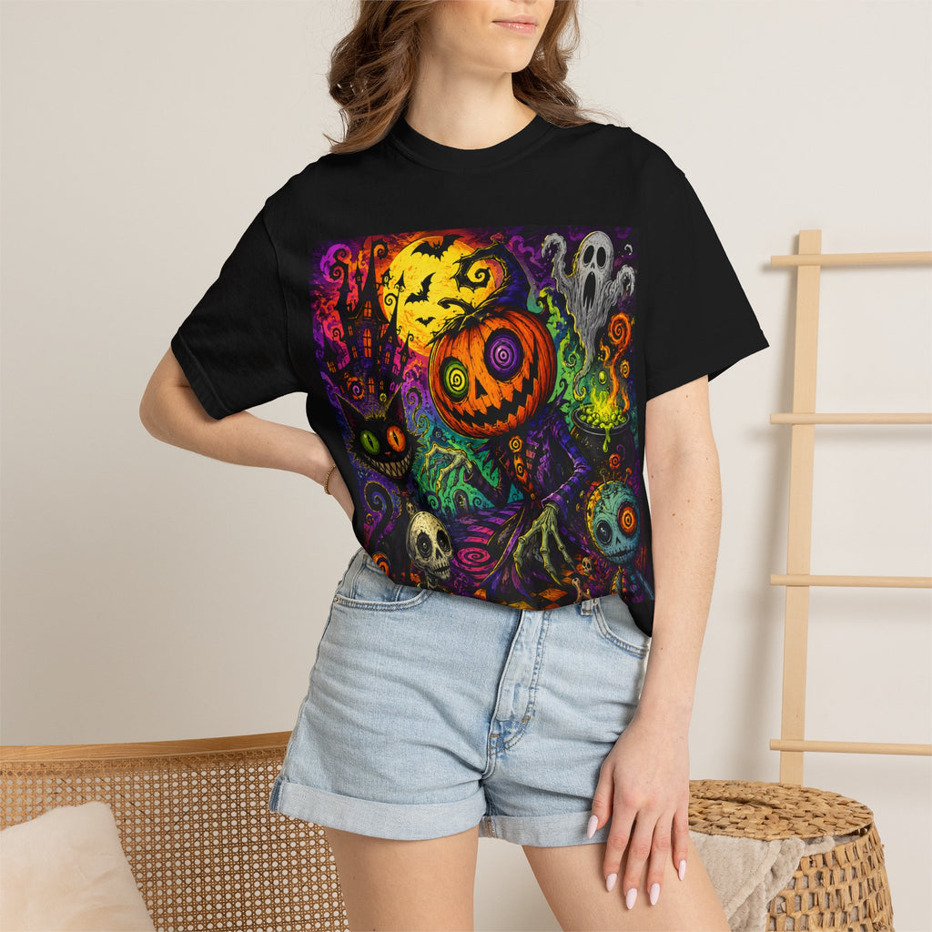 Halloween Pumpkin Patch T-Shirt — Neon Spooky Jack-O'-Lantern Artwork