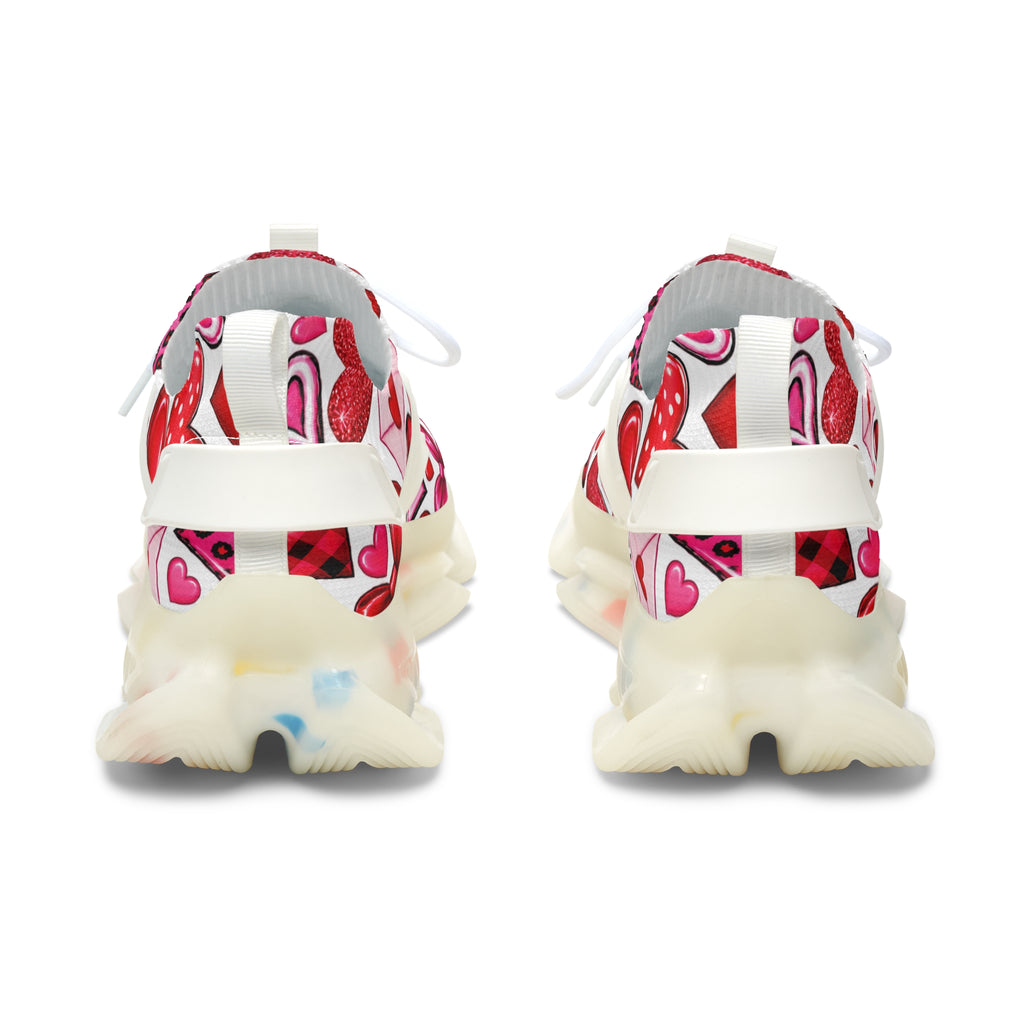 Women's Mesh Sneakers — Pink & Red Heart Pattern Athletic Shoes