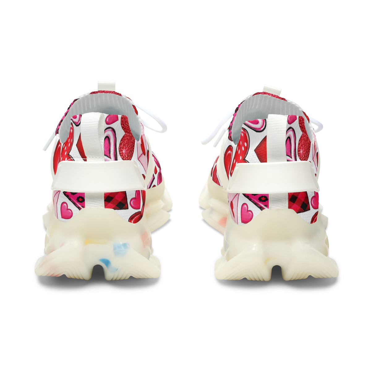 Women's Mesh Sneakers — Pink & Red Heart Pattern Athletic Shoes