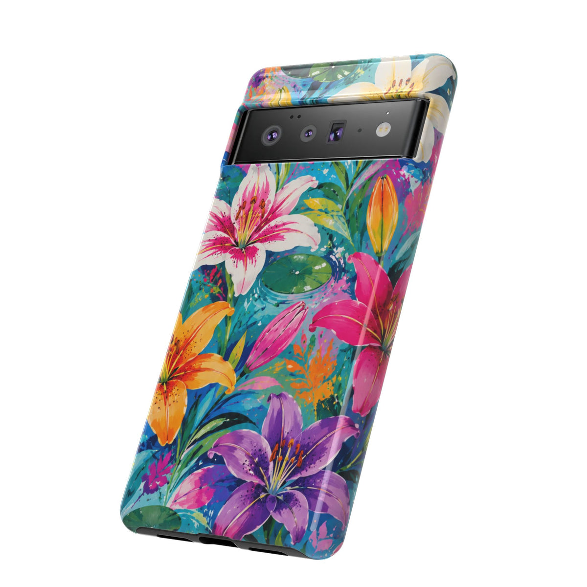 Floral Lily Tough Phone Case — Colorful Tropical Flower Protective Cover