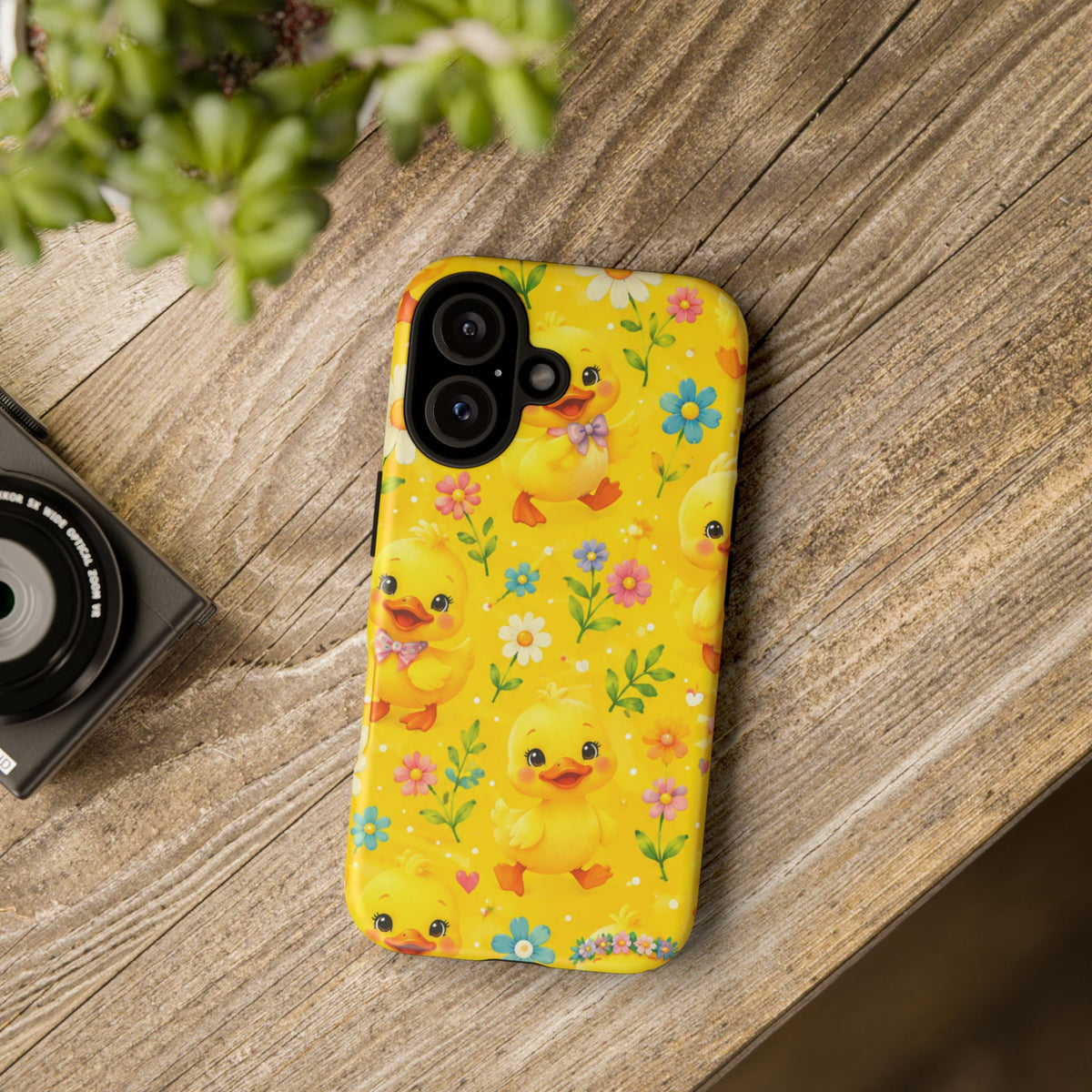 Cute Yellow Duck Pattern Phone Case — Floral Baby Duck Tough Case